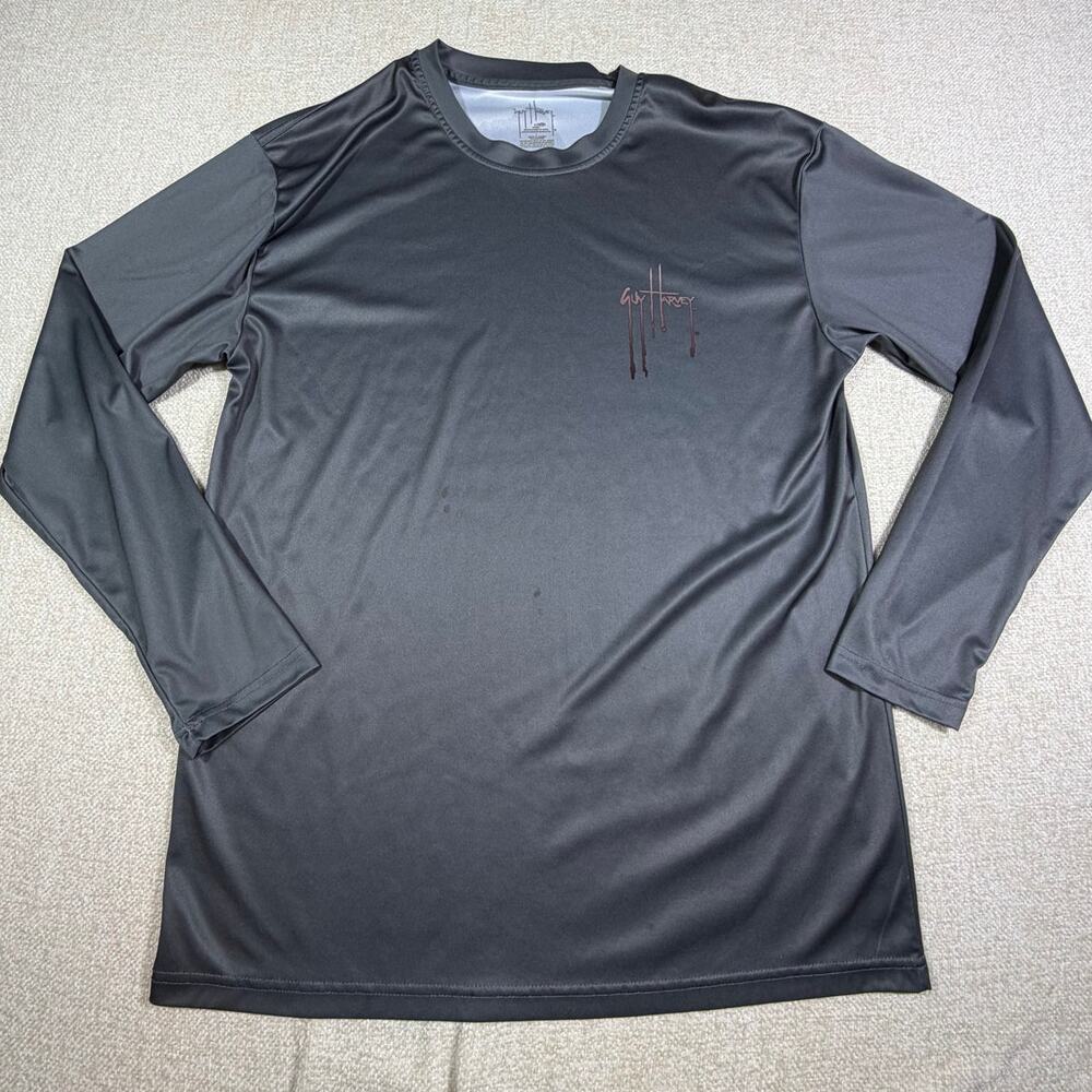 Guy Harvey Mens Large Gray Graphic Fishing Shirt Long Sleeve Athleisure Outdoor
